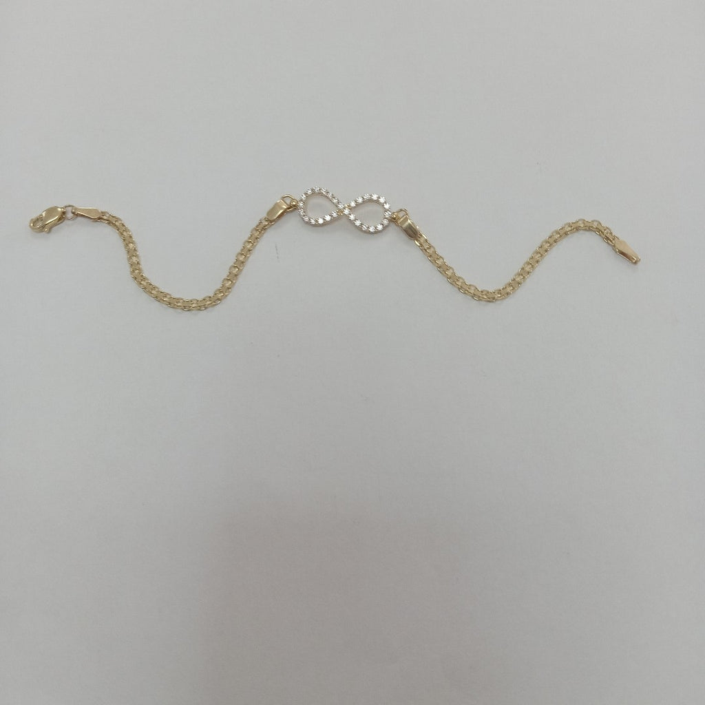 PULSERA TEJIDO ESPECIAL CON INFINITO Y CIRCONIAS 14K 18 CM 3.4 GR (NUEVO)