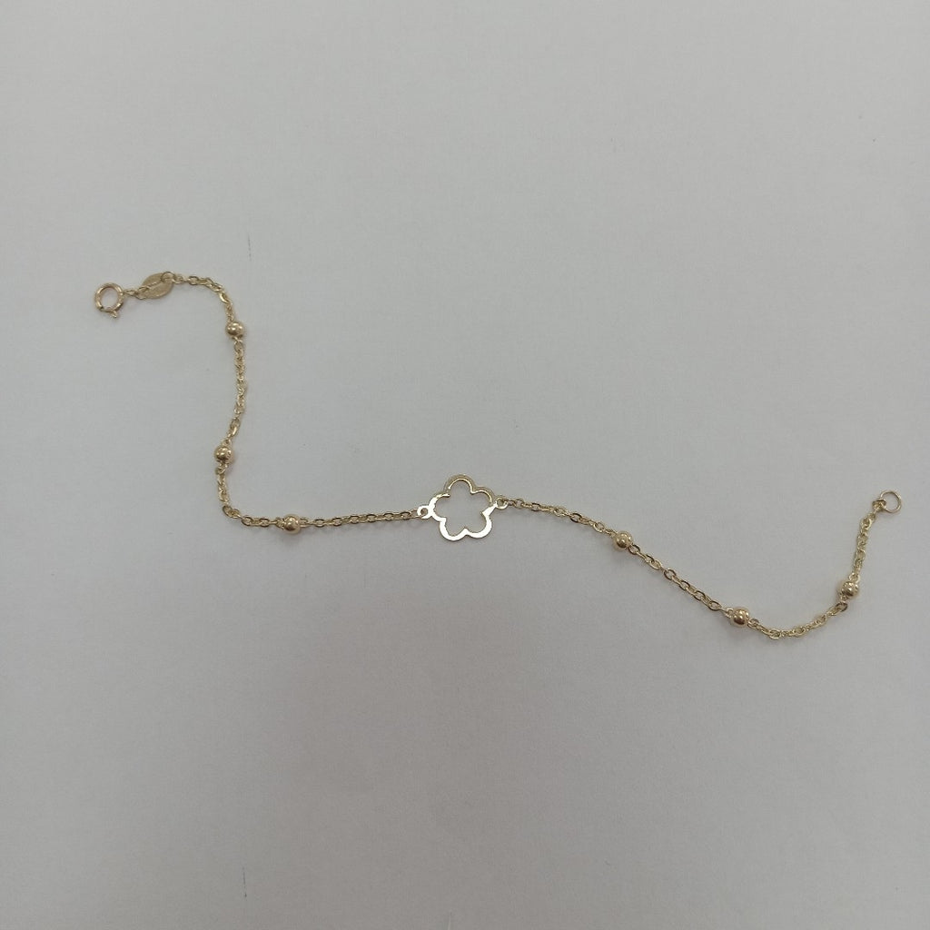 PULSERA TEJIDO ESPECIAL CON FLOR 14K 18 CM 1.6 GR (NUEVO)