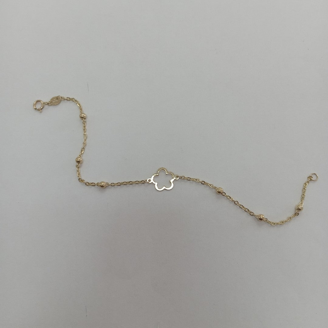 PULSERA TEJIDO ESPECIAL CON FLOR 14K 18 CM 1.6 GR (NUEVO)