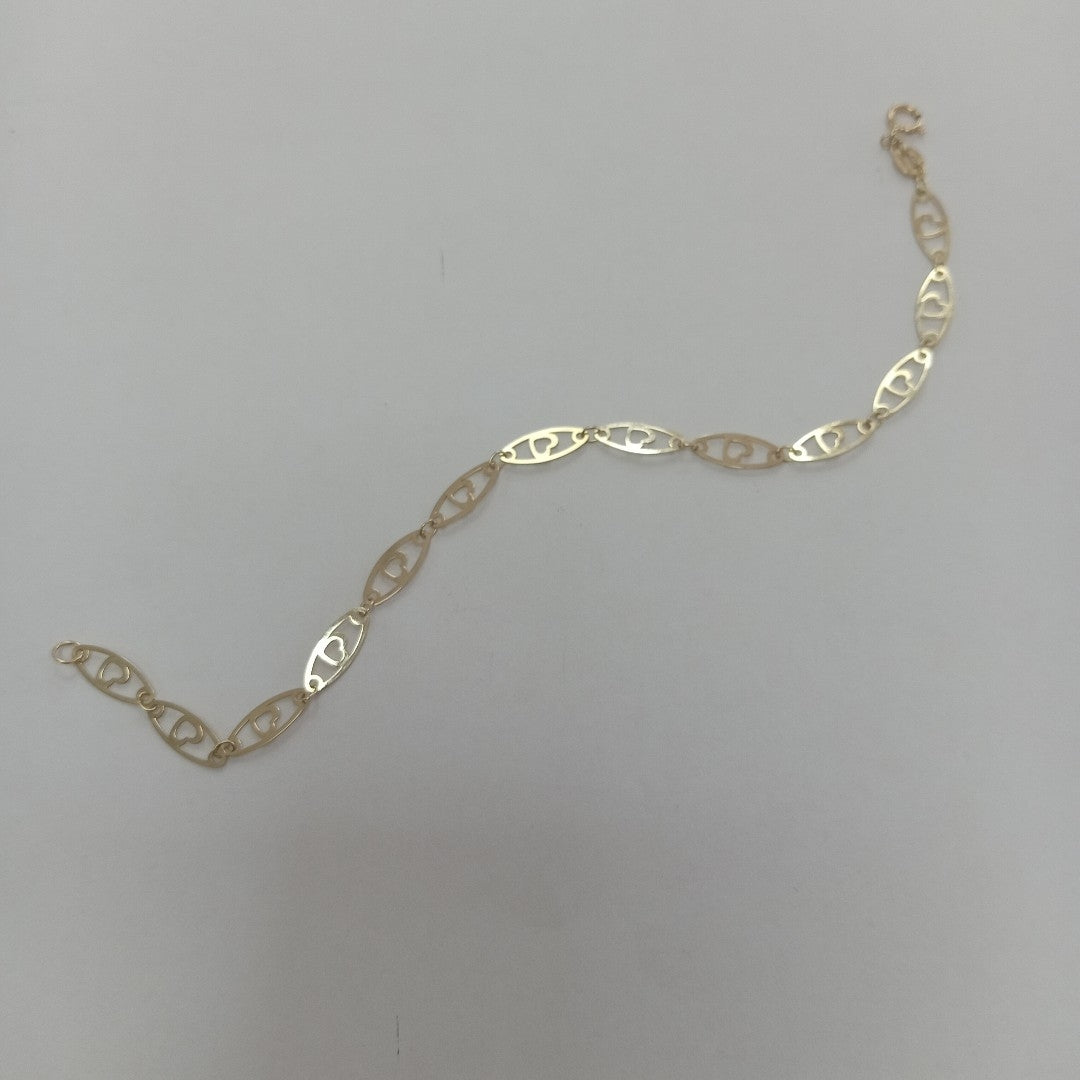 PULSERA TEJIDO ESPECIAL CON CORAZON 14K 18 CM 1.4 GR (NUEVO)