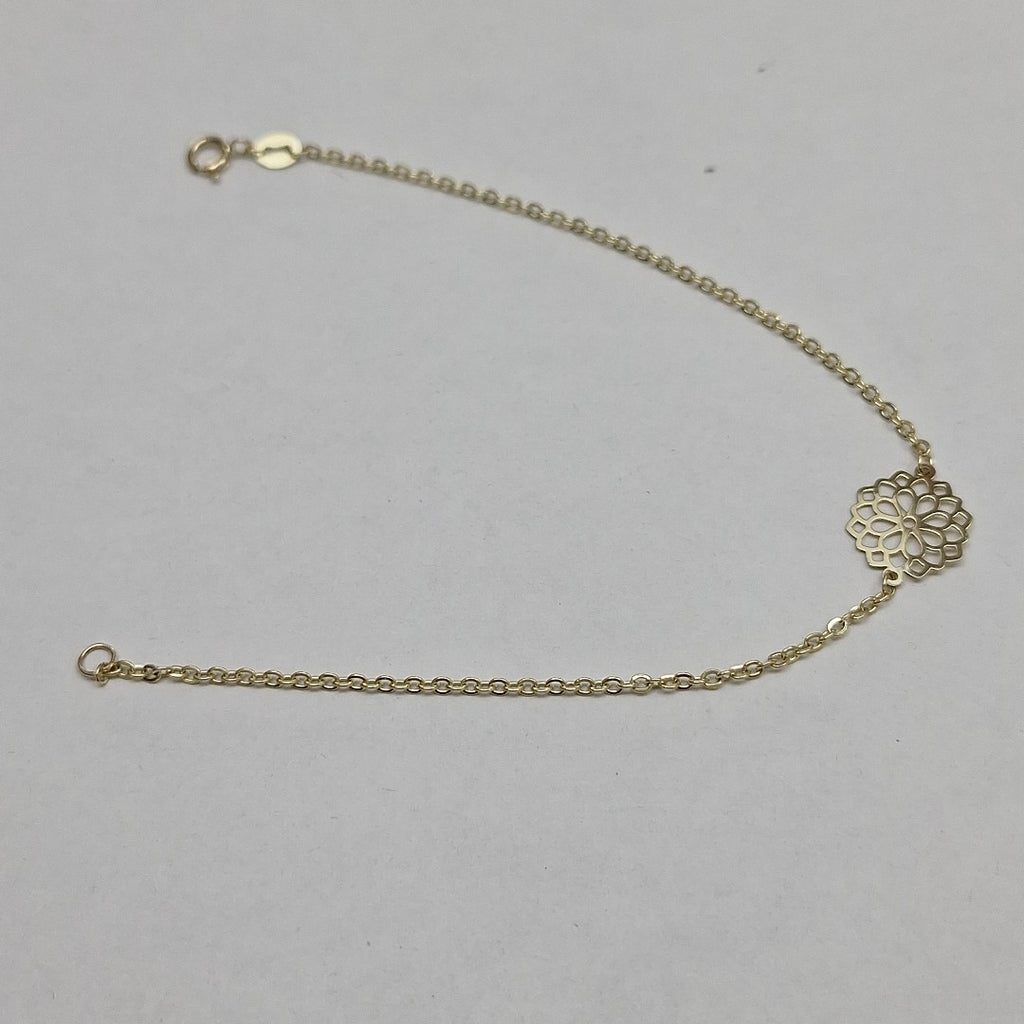 PULSERA TEJIDO ESPECIAL CON MANDALA 14K 18 CM 1.3 GR (NUEVO)