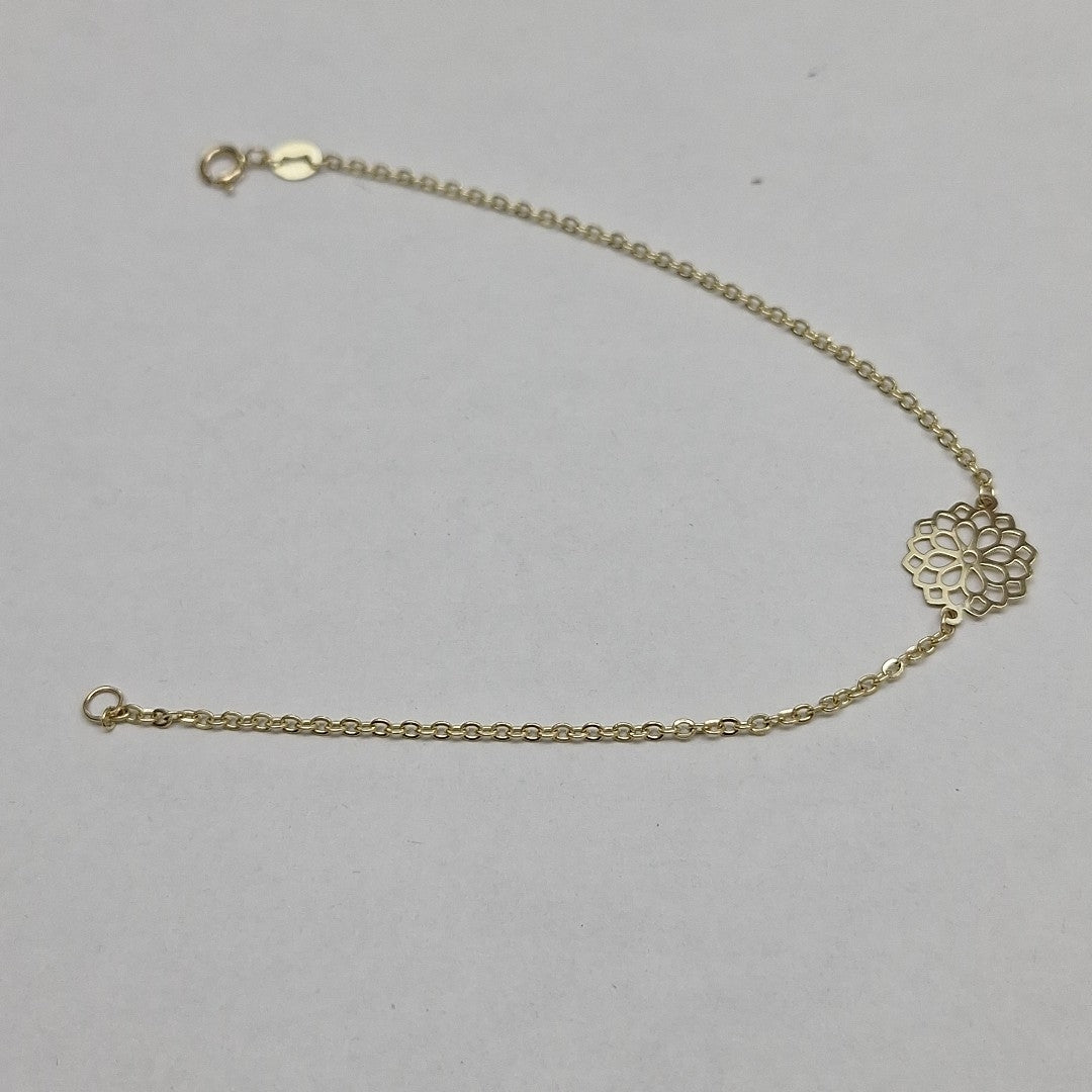 PULSERA TEJIDO ESPECIAL CON MANDALA 14K 18 CM 1.3 GR (NUEVO)