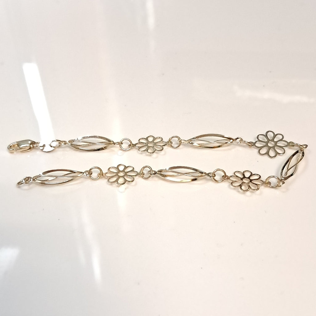 PULSERA ESPECIAL CON FLORES 14K 18 CM 2.6 GR (NUEVO)