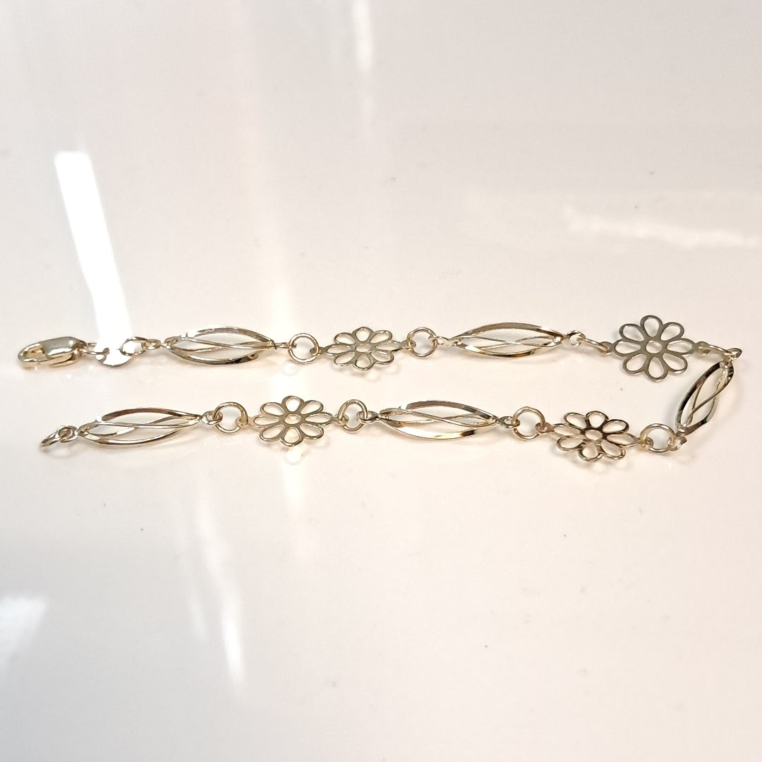 PULSERA ESPECIAL CON FLORES 14K 18 CM 2.6 GR (NUEVO)