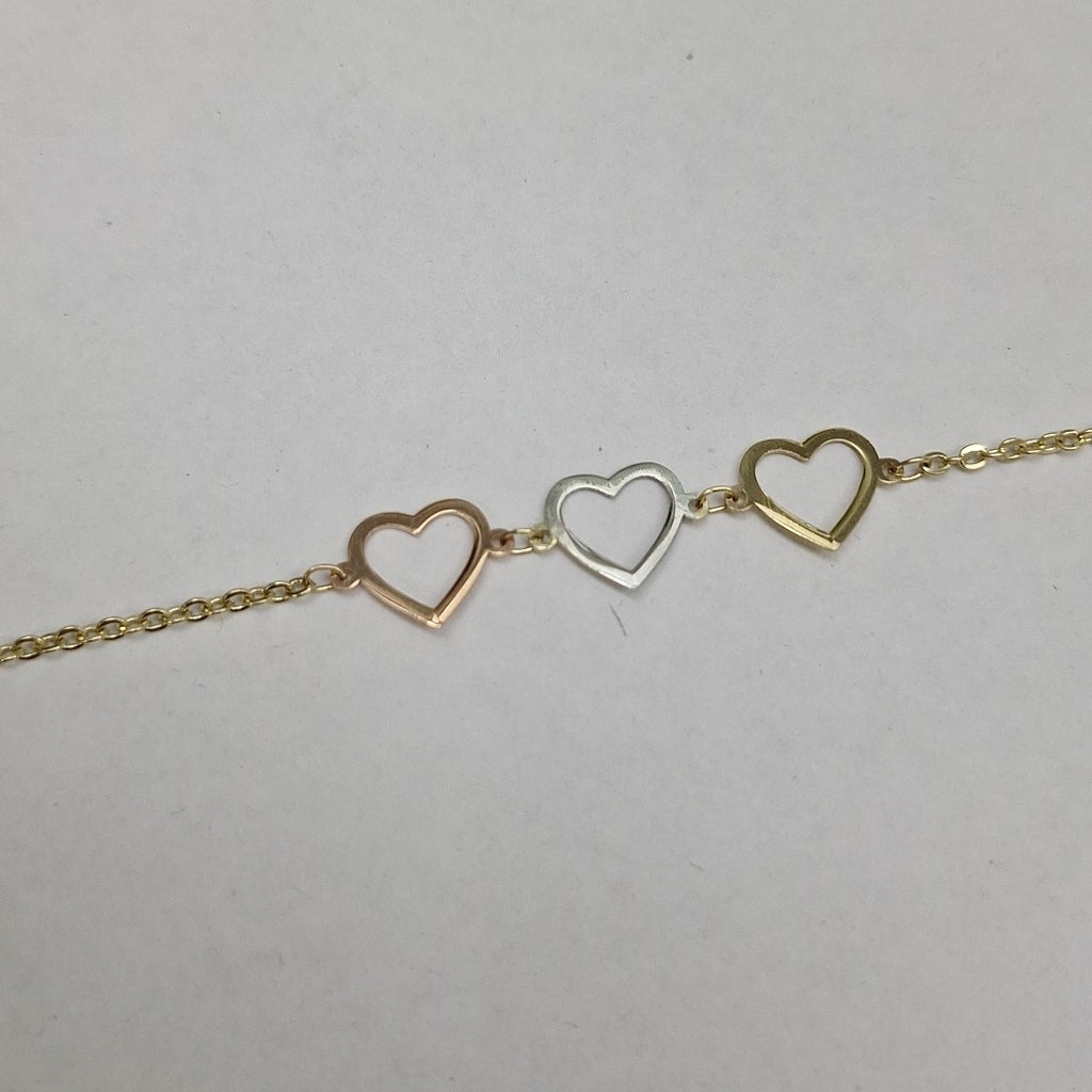 PULSERA ESPECIAL CON CORAZONES 14K 18 CM 1.4 GR (NUEVO)