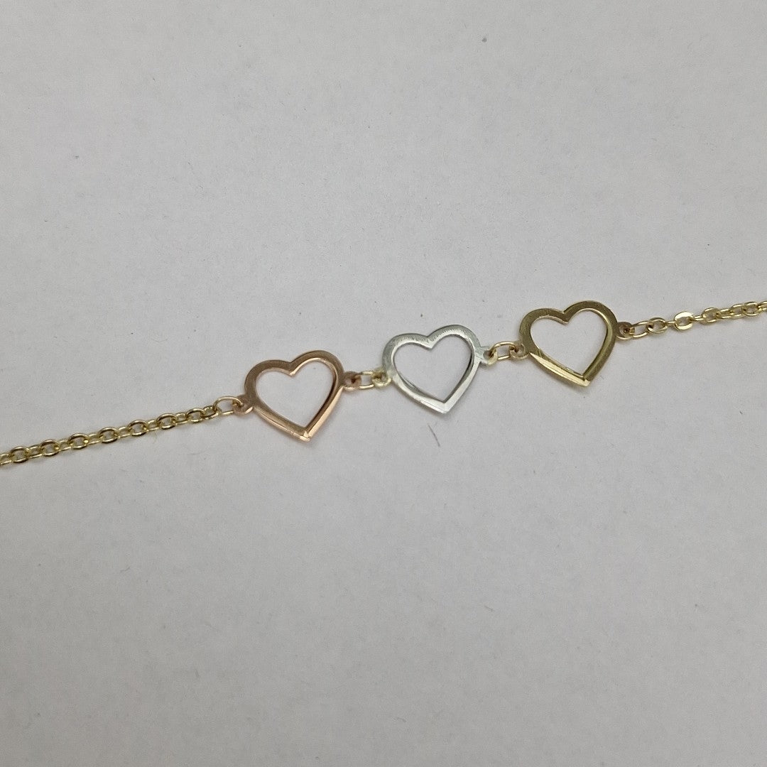 PULSERA ESPECIAL CON CORAZONES 14K 18 CM 1.4 GR (NUEVO)