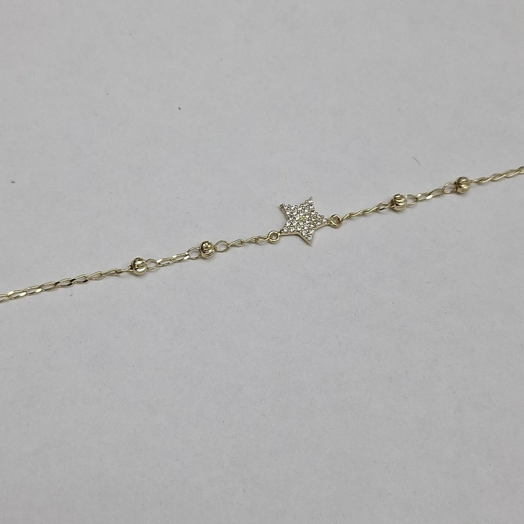 PULSERA ESPECIAL CON ESTRELLA Y CIRCONIAS 14K 18 CM 1.5 GR (NUEVO)