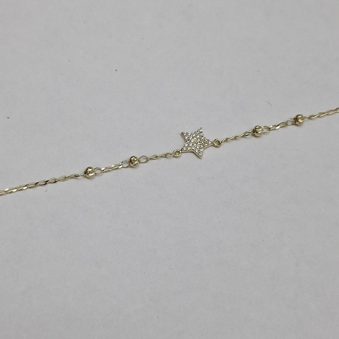 PULSERA ESPECIAL CON ESTRELLA Y CIRCONIAS 14K 18 CM 1.5 GR (NUEVO)