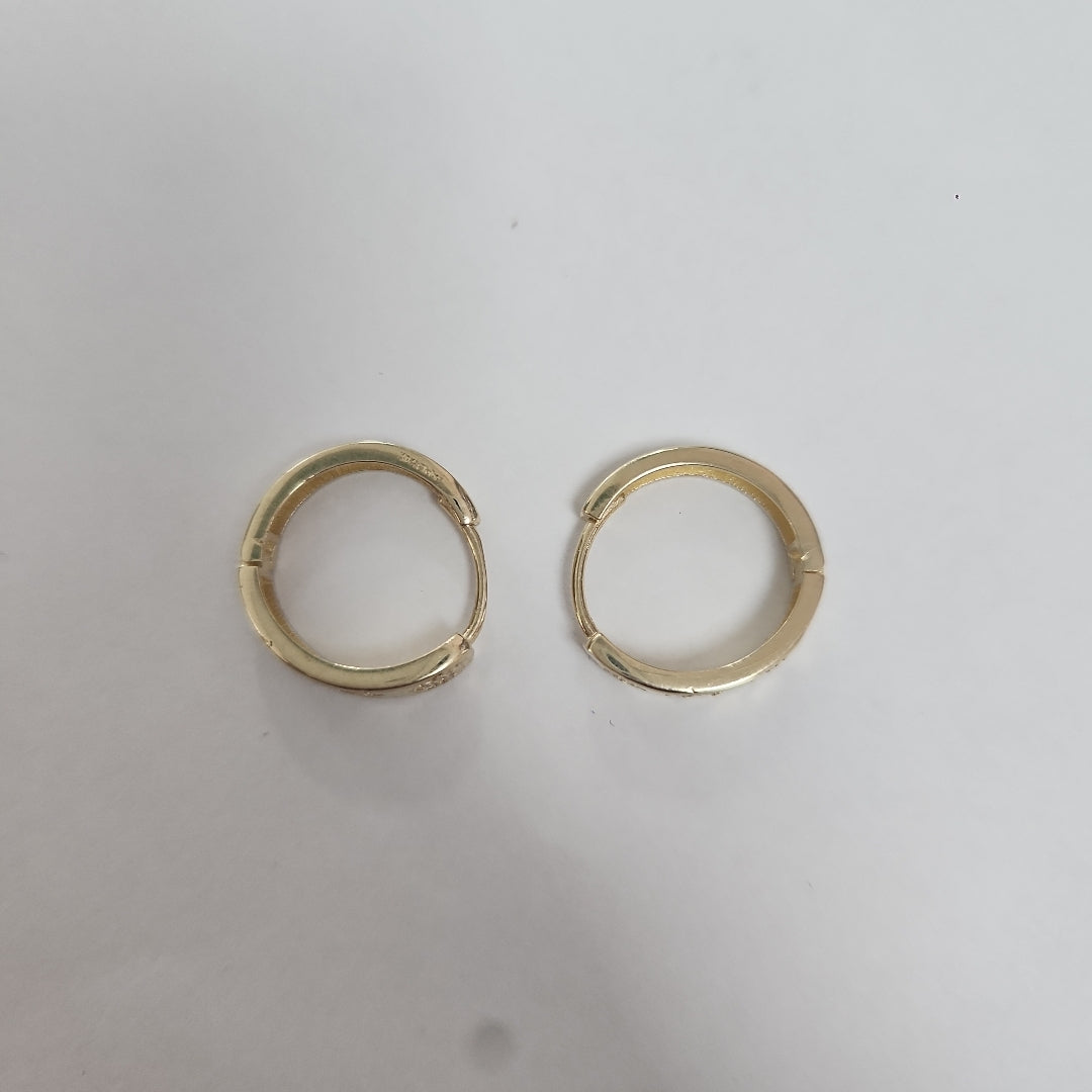 ARETES TEJIDO HUGGIES CON CIRCONIAS 14K 3 GR (NUEVO)