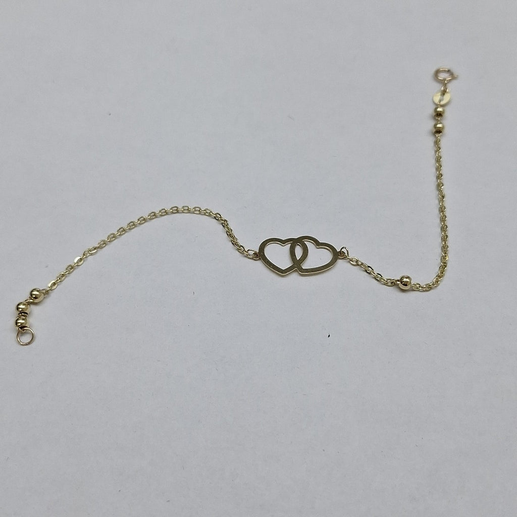 PULSERA TEJIDO ESPECIAL C CORAZONES 14K 18 CM 1.7 GR (NUEVO)