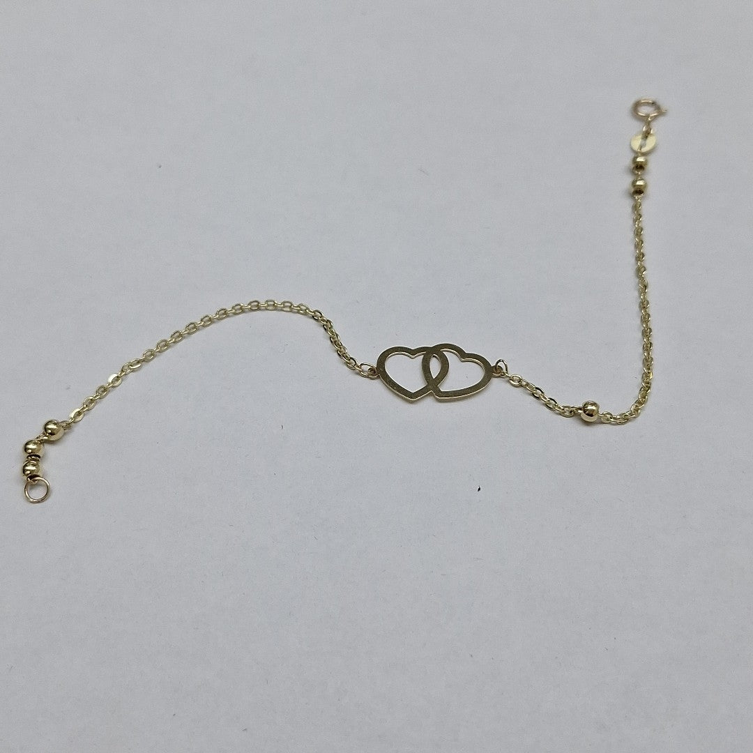 PULSERA TEJIDO ESPECIAL C CORAZONES 14K 18 CM 1.7 GR (NUEVO)