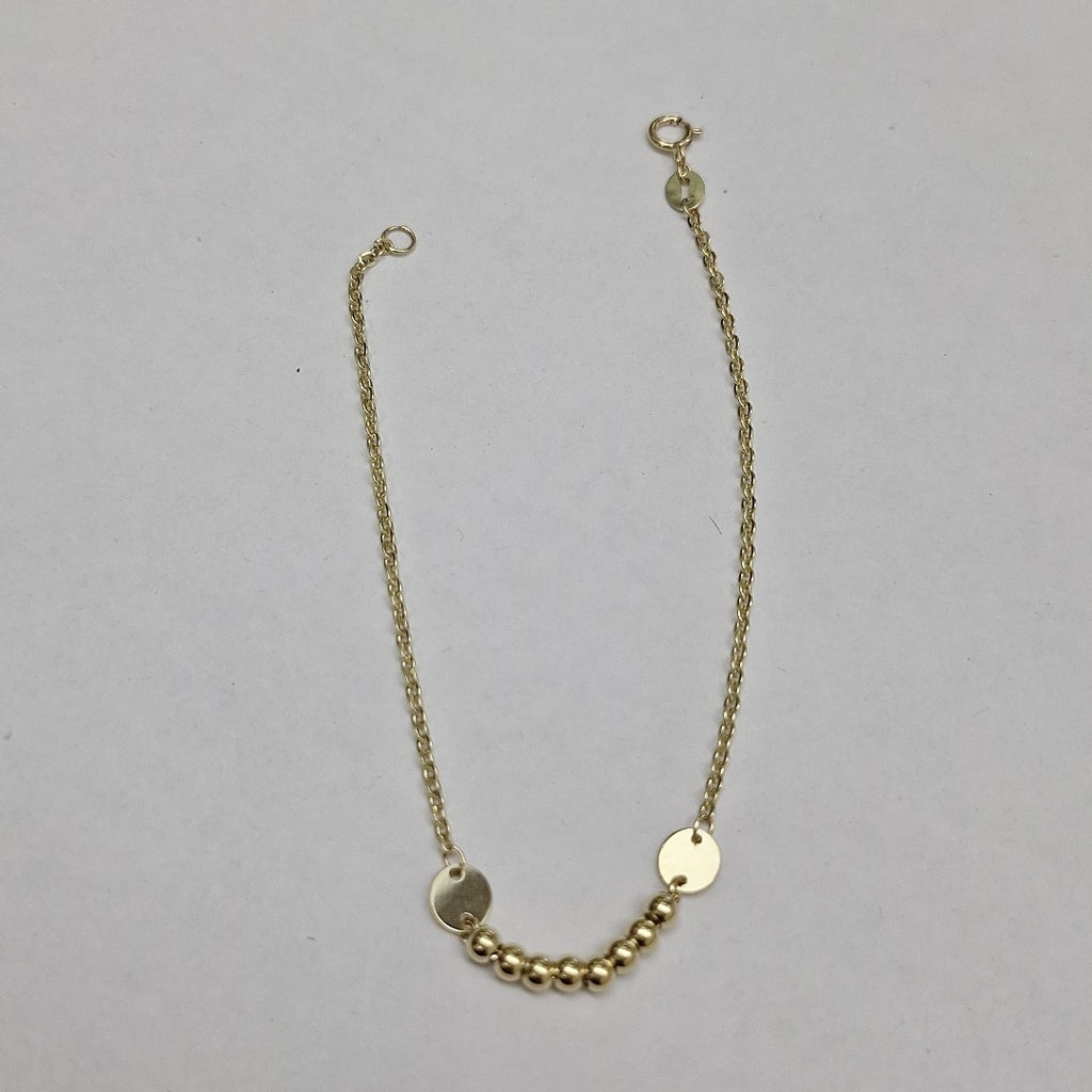 PULSERA TEJIDO ESPECIAL CON BOLITAS 14K 18 CM 1.8 GR (NUEVO)