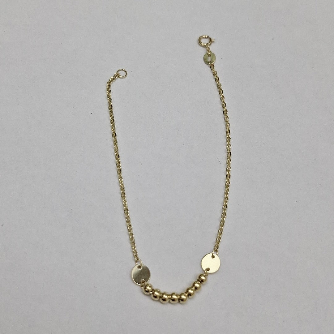 PULSERA TEJIDO ESPECIAL CON BOLITAS 14K 18 CM 1.8 GR (NUEVO)