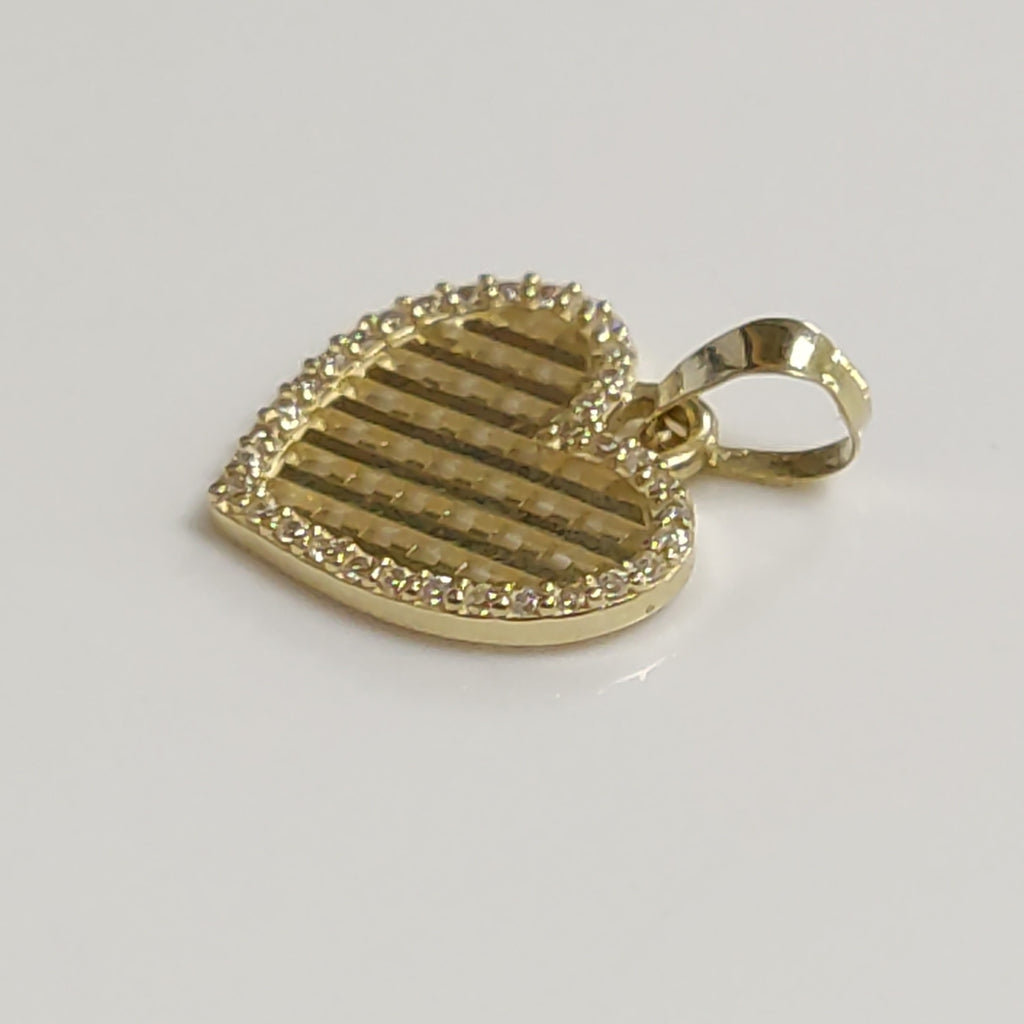 DIJE TEJIDO CORAZON CON CERCO DE CIRCONIAS 14K 1.1 GR (NUEVO)