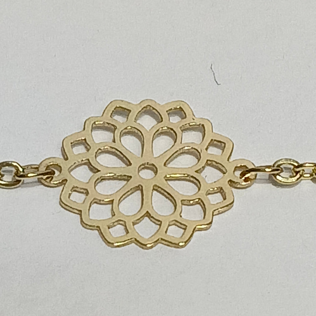PULSERA TEJIDO ESPECIAL CON MANDALA 14K 18 CM 1.3 GR (NUEVO)