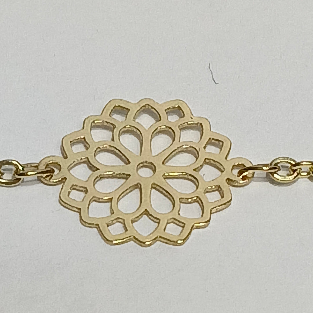 PULSERA TEJIDO ESPECIAL CON MANDALA 14K 18 CM 1.3 GR (NUEVO)