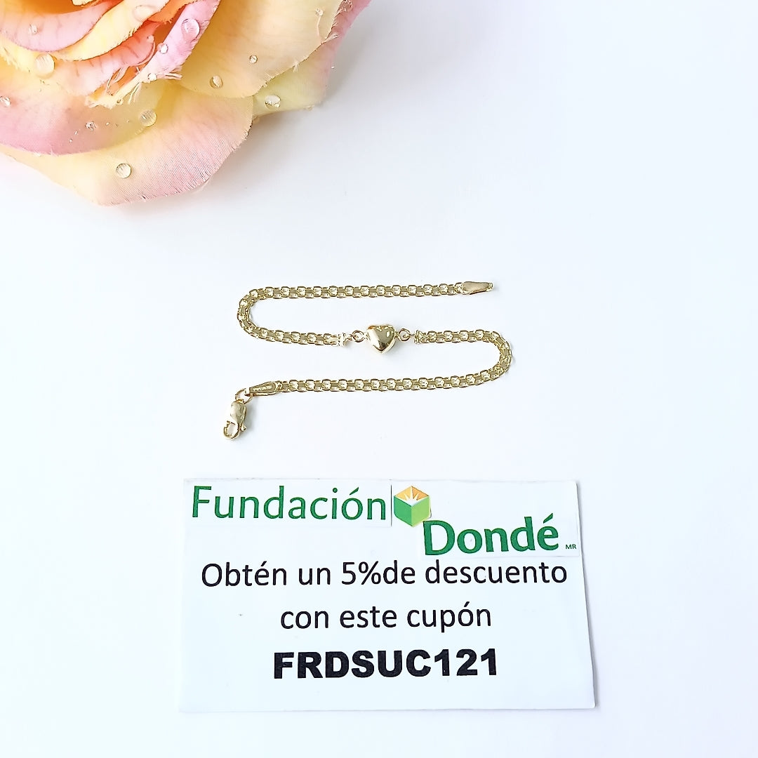 PULSERA ESPECIAL C CORAZON 14K 18 CM 2.7 GR (NUEVO)
