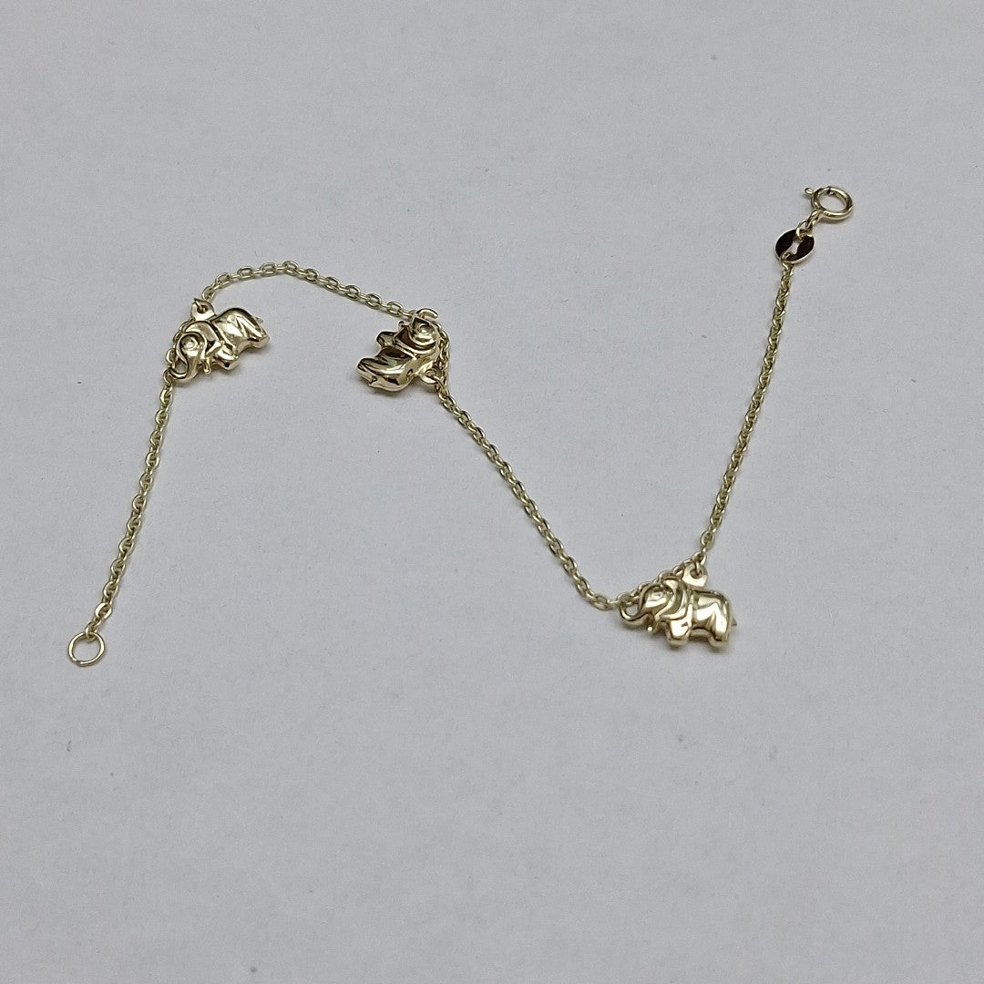 PULSERA ESPECIAL CON DIJES ELEFANTES 10K 18 CM 2.1 GR (NUEVO)