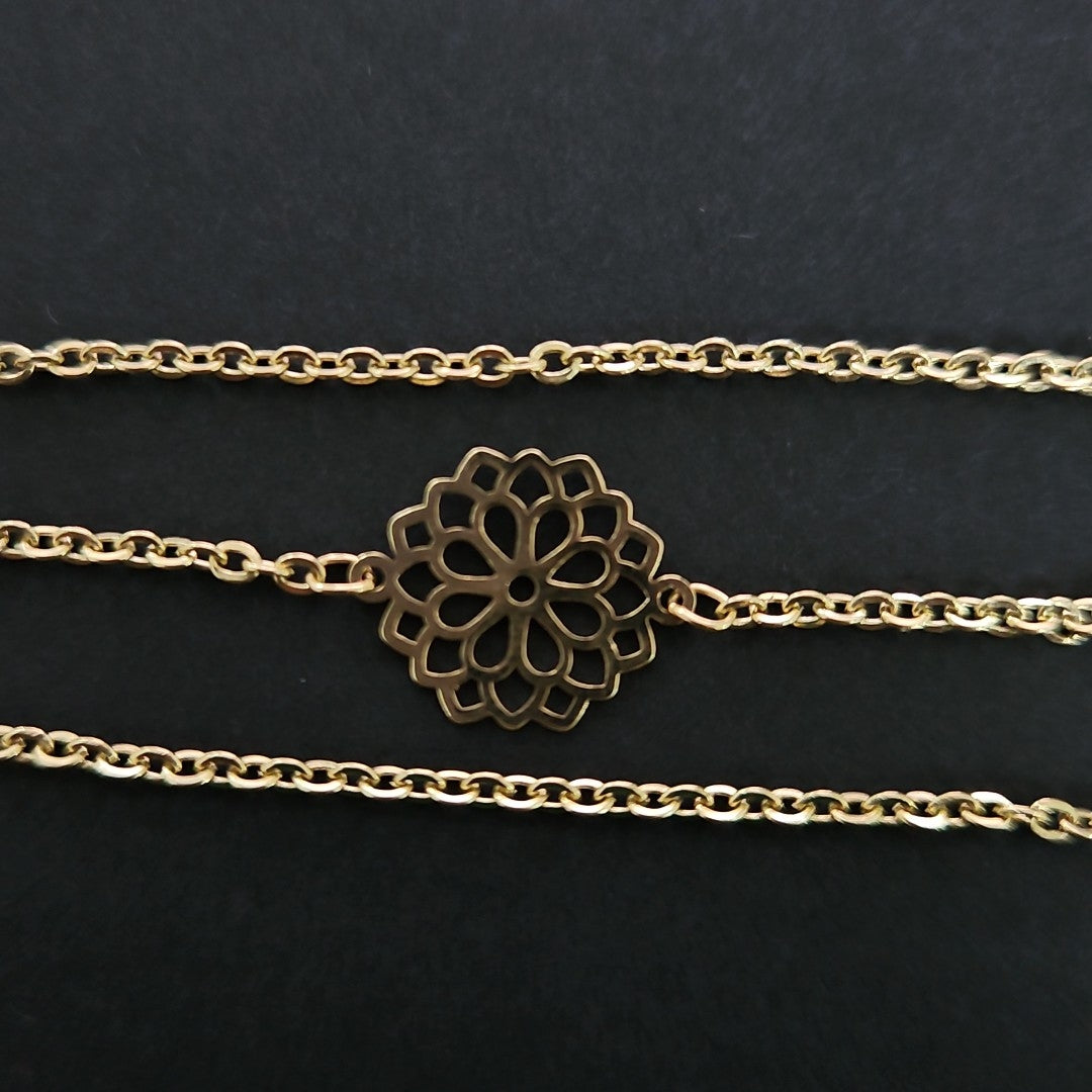 PULSERA TEJIDO ESPECIAL CON MANDALA 14K 18 CM 1.3 GR (NUEVO)