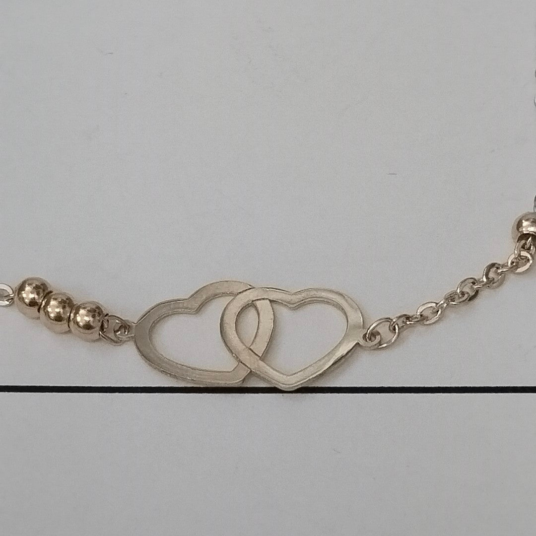 PULSERA TEJIDO ESPECIAL C CORAZONES 14K 18 CM 1.7 GR (NUEVO)