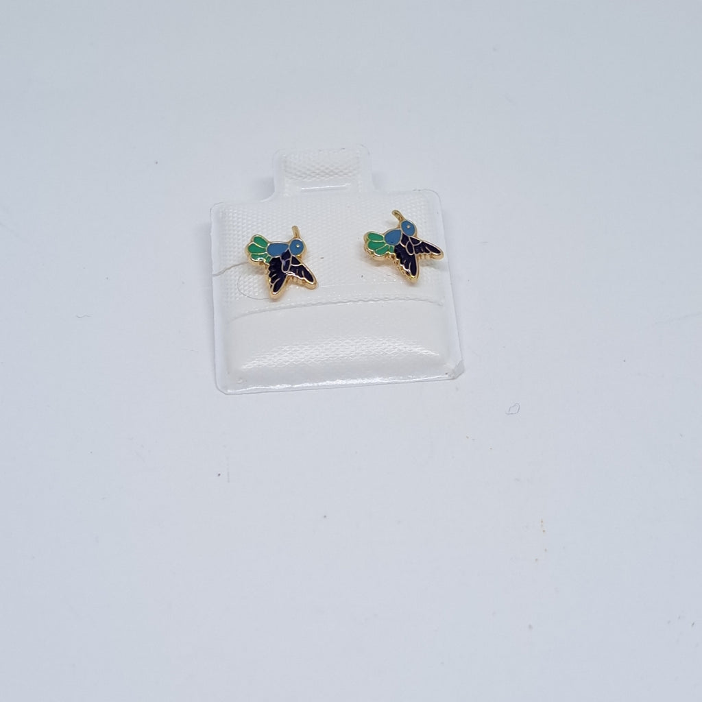BROQUELES BROQUEL FIG COLIBRI ESMALTE AZUL 14K 0.2138 GR (NUEVO)