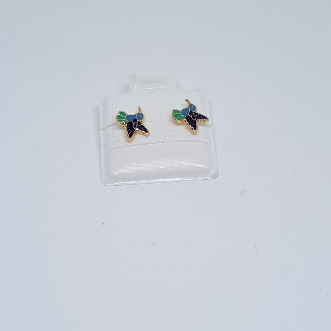 BROQUELES BROQUEL FIG COLIBRI ESMALTE AZUL 14K 0.2138 GR (NUEVO)