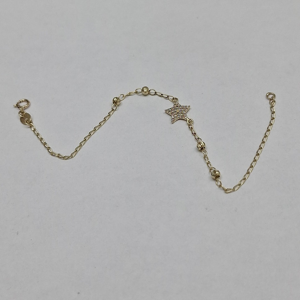 PULSERA ESPECIAL CON ESTRELLA Y CIRCONIAS 14K 18 CM 1.5 GR (NUEVO)