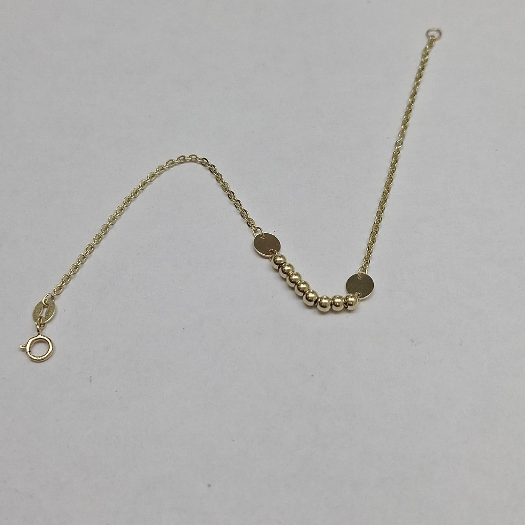PULSERA TEJIDO ESPECIAL CON BOLITAS 14K 18 CM 1.7 GR (NUEVO)