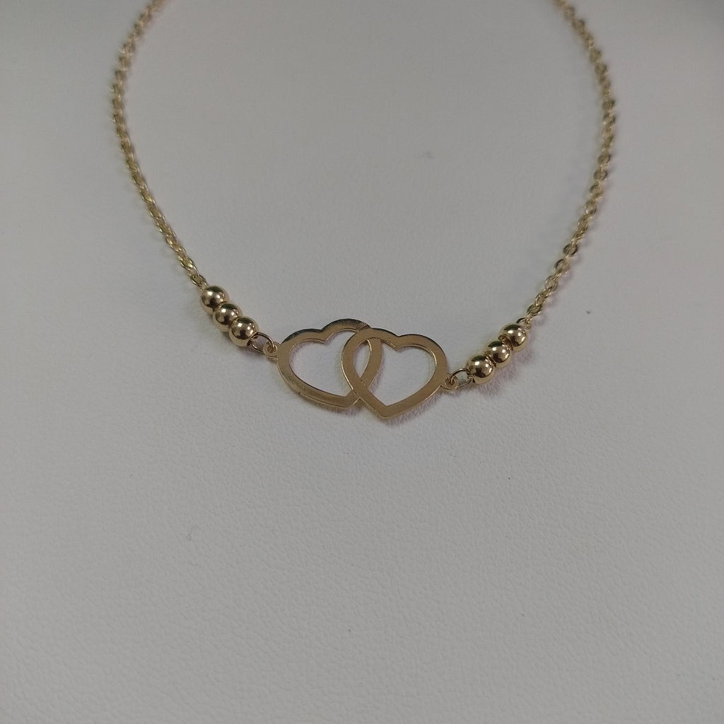 PULSERA TEJIDO ESPECIAL C CORAZONES 14K 18 CM 1.7 GR (NUEVO)