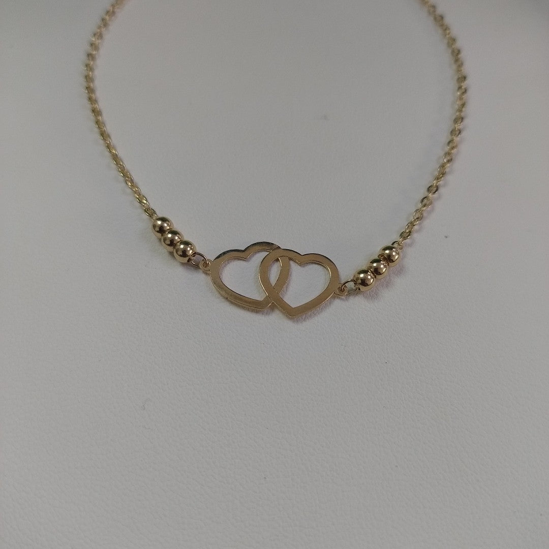PULSERA TEJIDO ESPECIAL C CORAZONES 14K 18 CM 1.7 GR (NUEVO)