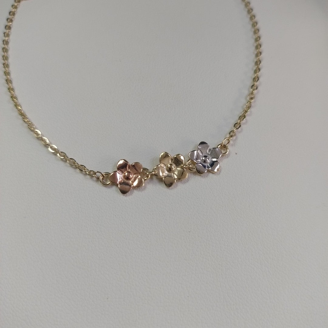 PULSERA TEJIDO ESPECIAL FIG FLORES 14K 18 CM 2 GR (NUEVO)