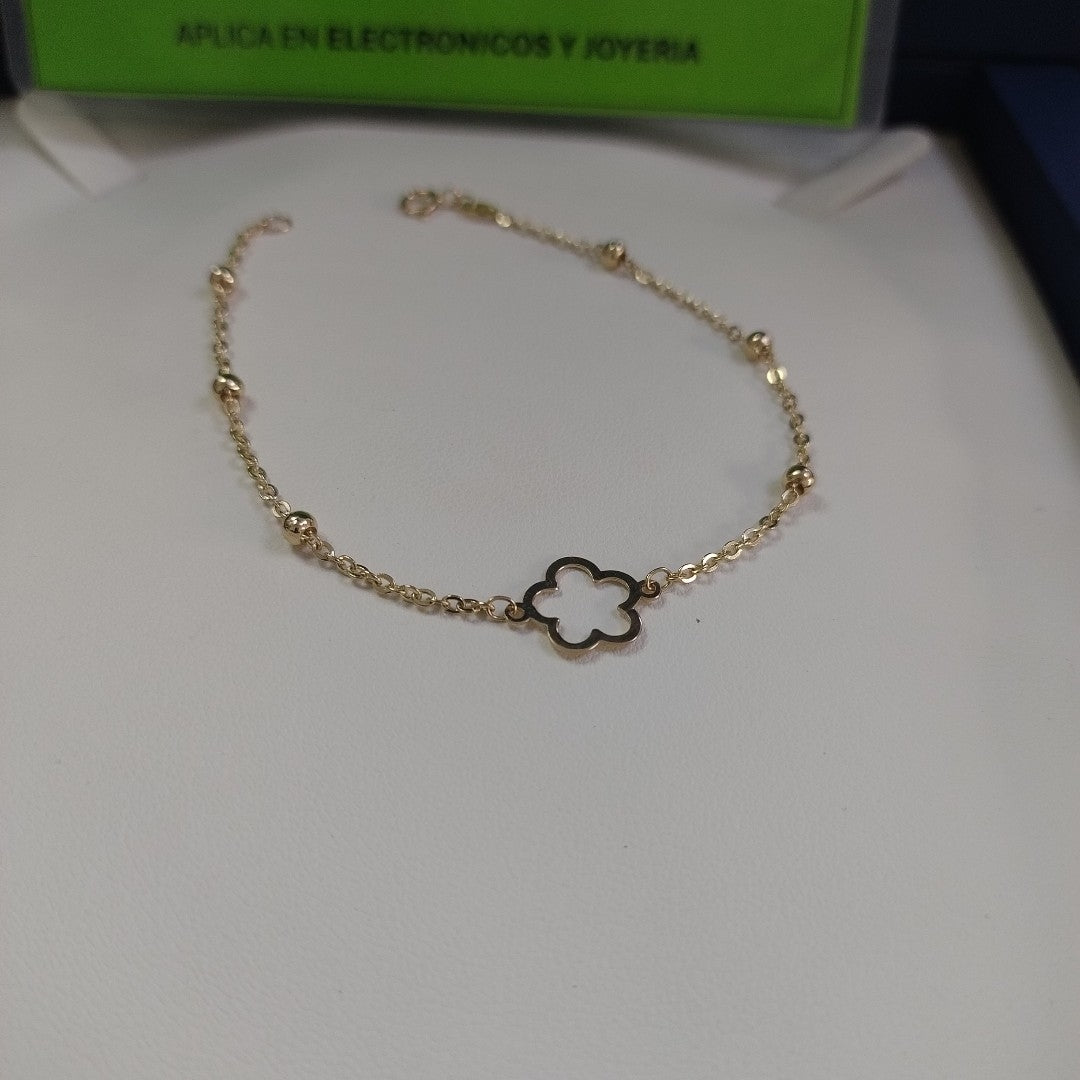 PULSERA TEJIDO ESPECIAL CON FLOR 14K 18 CM 1.6 GR (NUEVO)