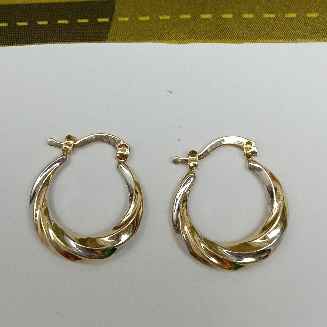 ARETES TEJIDO ARRACADA TRENZADA COMBINADA 14K 1.9 GR (NUEVO)