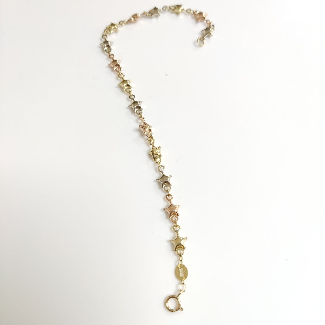 PULSERA TEJIDO ESPECIAL ESTRELLAS COMBINADAS 14K 18 CM 2.3 GR (NUEVO)