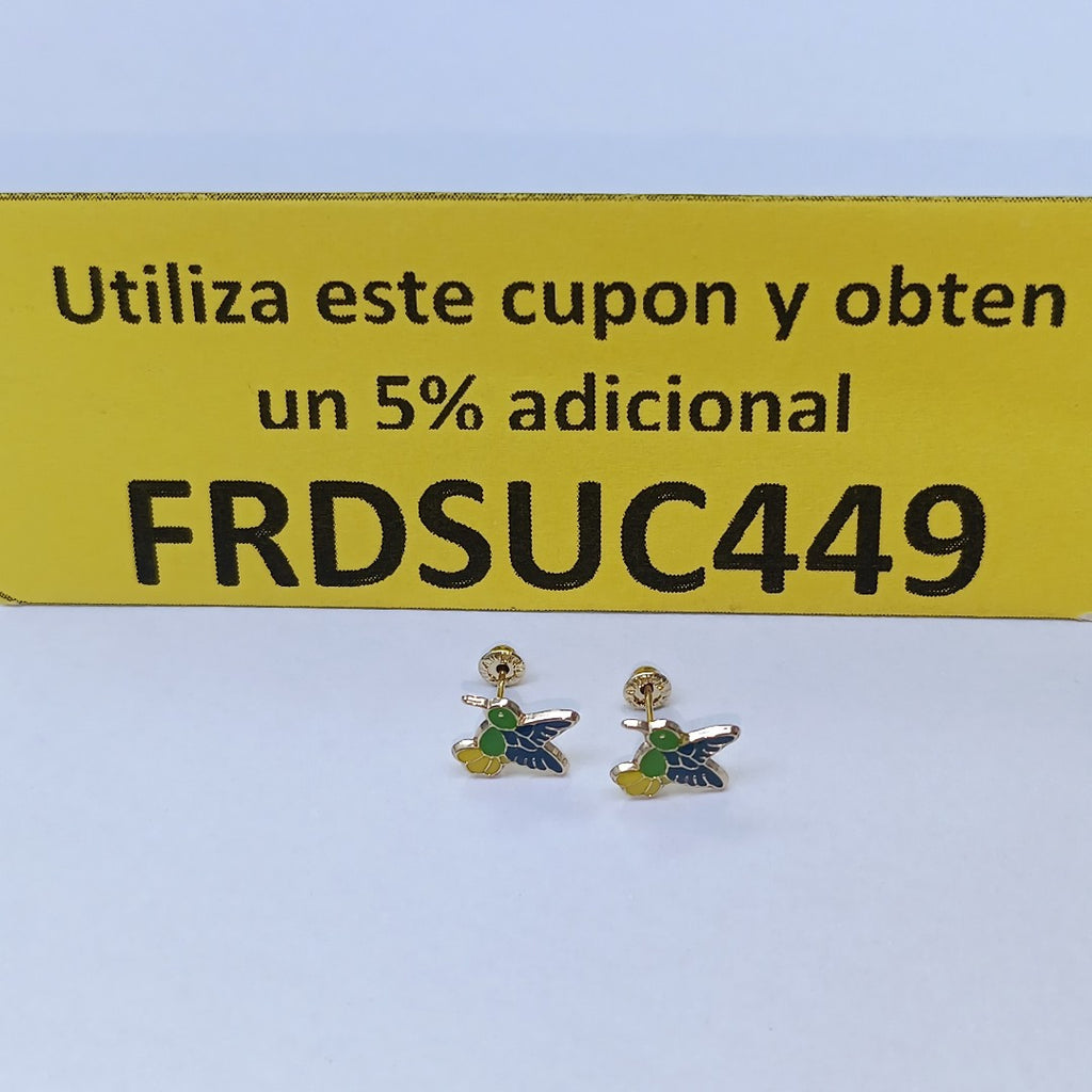 BROQUELES BROQUEL FIG COLIBRI ESMALTE VERDE 14K 0.2138 GR (NUEVO)