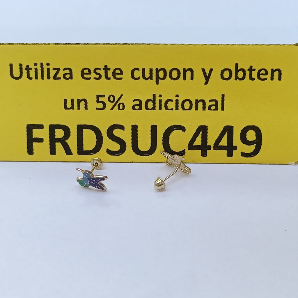 BROQUELES BROQUEL FIG COLIBRI ESMALTE AZUL 14K 0.2138 GR (NUEVO)