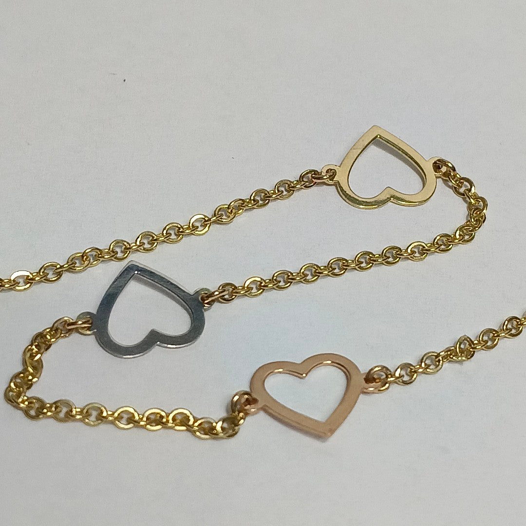 PULSERA ESPECIAL CON CORAZONES CONBINADOS 14K 18 CM 1.7 GR (NUEVO)