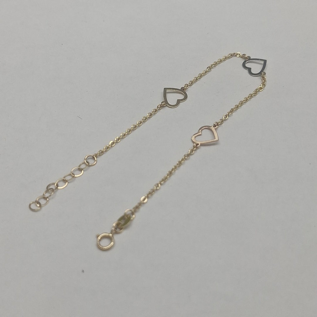 PULSERA ESPECIAL CON CORAZONES CONBINADOS 14K 18 CM 1.6 GR (NUEVO)