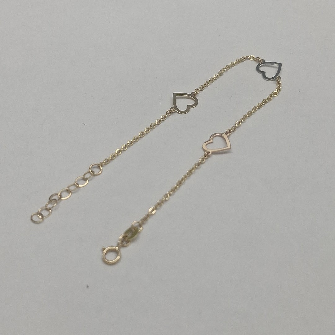 PULSERA ESPECIAL CON CORAZONES CONBINADOS 14K 18 CM 1.6 GR (NUEVO)