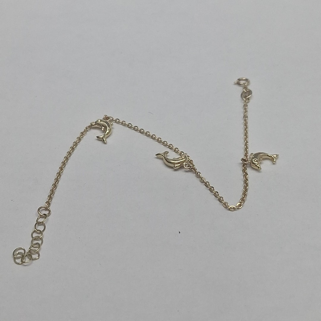 PULSERA ESPECIAL CON DIJES DELFINES 10K 18 CM 2 GR (NUEVO)