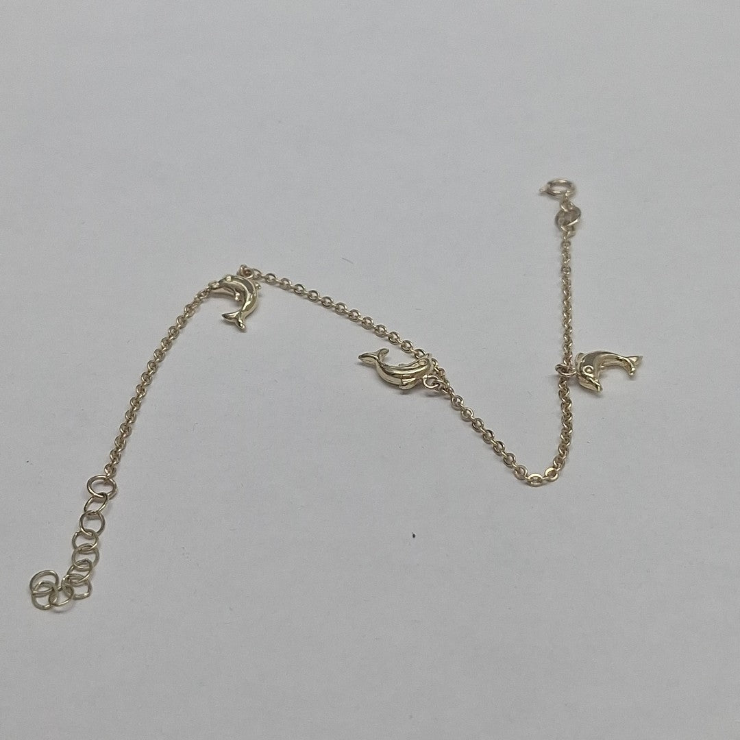 PULSERA ESPECIAL CON DIJES DELFINES 10K 18 CM 2 GR (NUEVO)