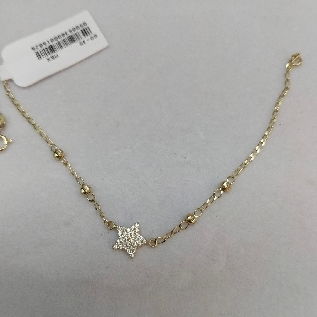 PULSERA ESPECIAL CON ESTRELLA Y CIRCONIAS 14K 18 CM 1.5 GR (NUEVO)