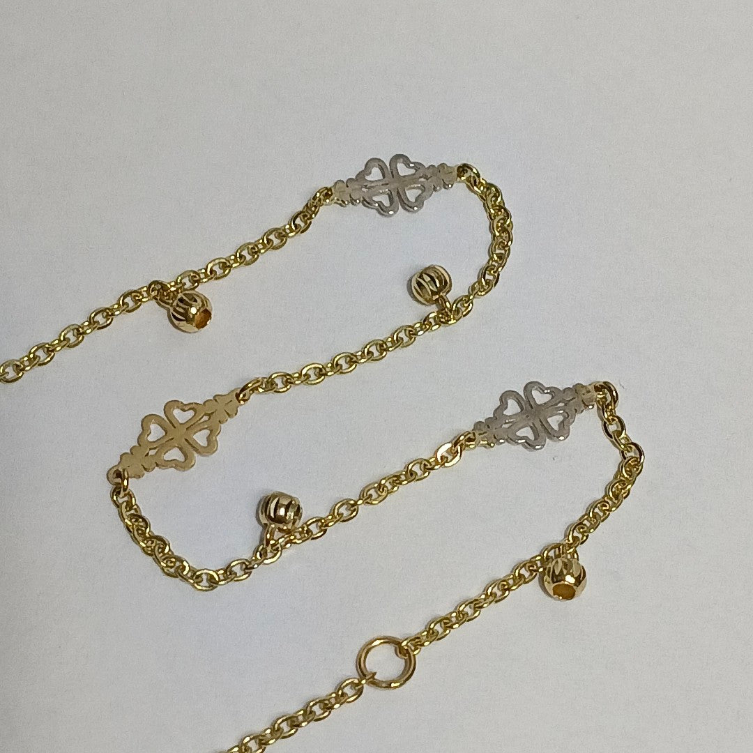 PULSERA ESPECIAL CON TREBOL 14K 18 CM 1.8 GR (NUEVO)