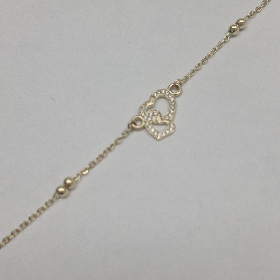 PULSERA TEJIDO ESPECIAL CORAZONES CON CIRCONIAS 14K 18 CM 2.4 GR (NUEVO)