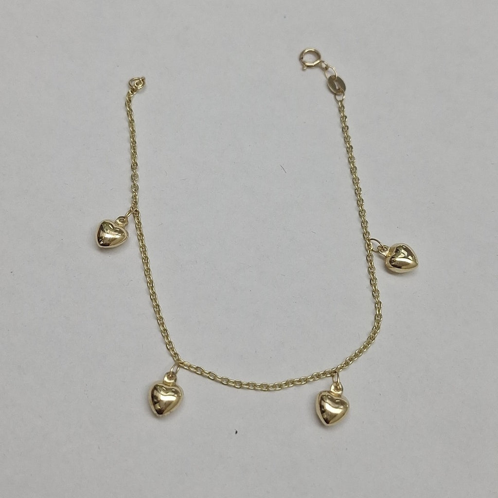 PULSERA ESP CON FIG CORAZONES 14K 18 CM 1.8 GR (NUEVO)