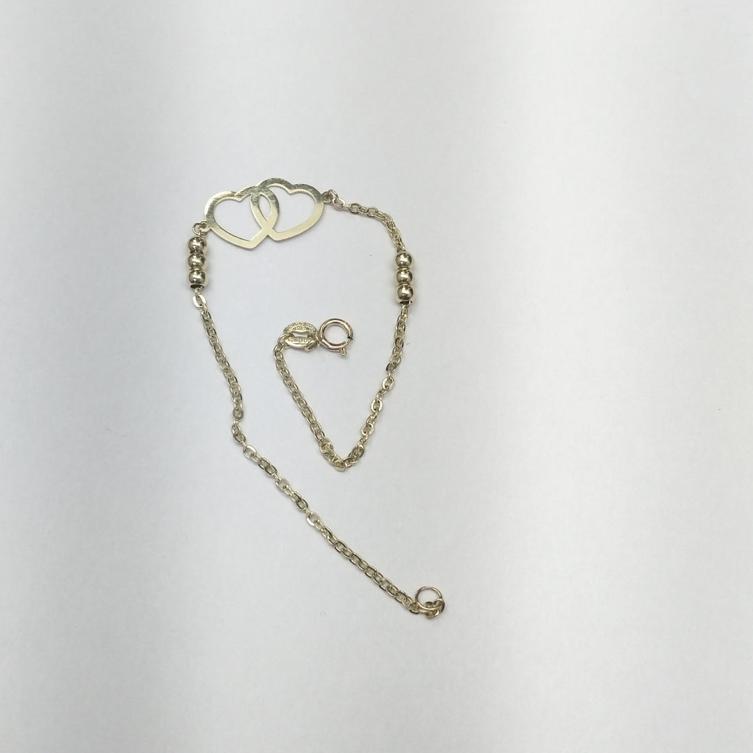 PULSERA TEJIDO ESPECIAL C CORAZONES 14K 18 CM 1.7 GR (NUEVO)