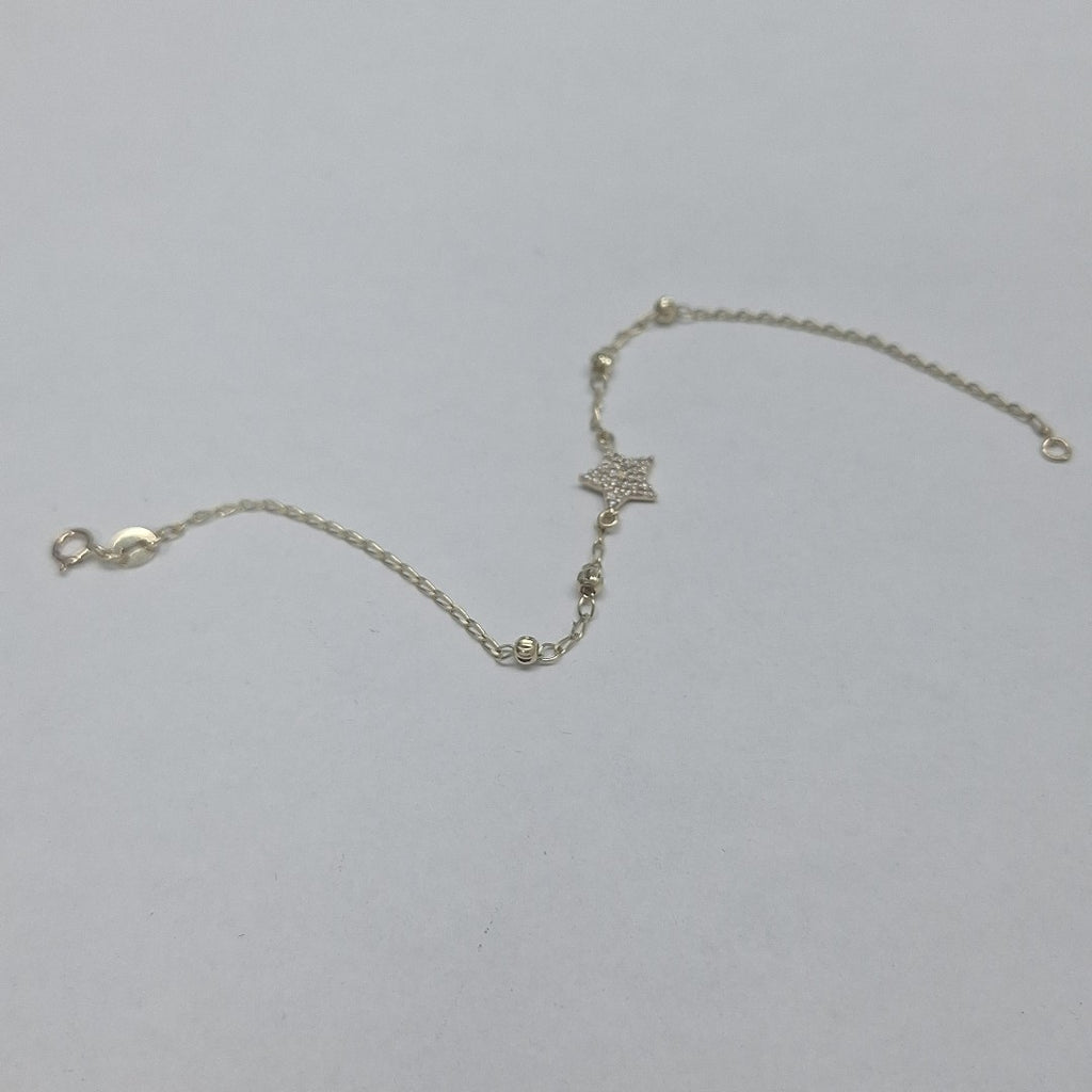 PULSERA ESPECIAL CON ESTRELLA Y CIRCONIAS 14K 18 CM 1.4 GR (NUEVO)