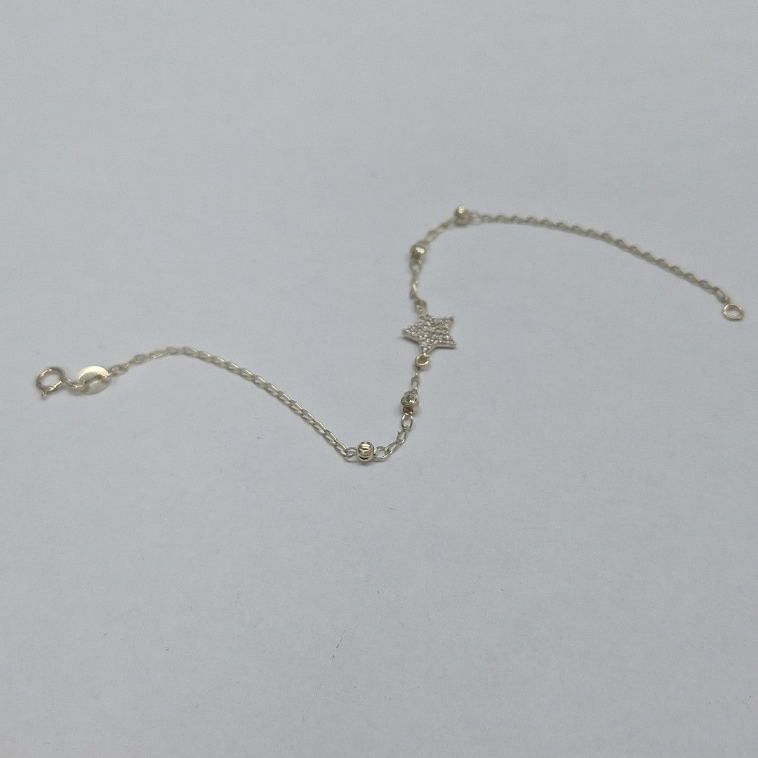 PULSERA ESPECIAL CON ESTRELLA Y CIRCONIAS 14K 18 CM 1.4 GR (NUEVO)