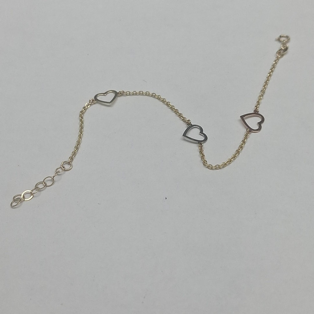PULSERA ESPECIAL CON CORAZONES CONBINADOS 14K 18 CM 1.7 GR (NUEVO)
