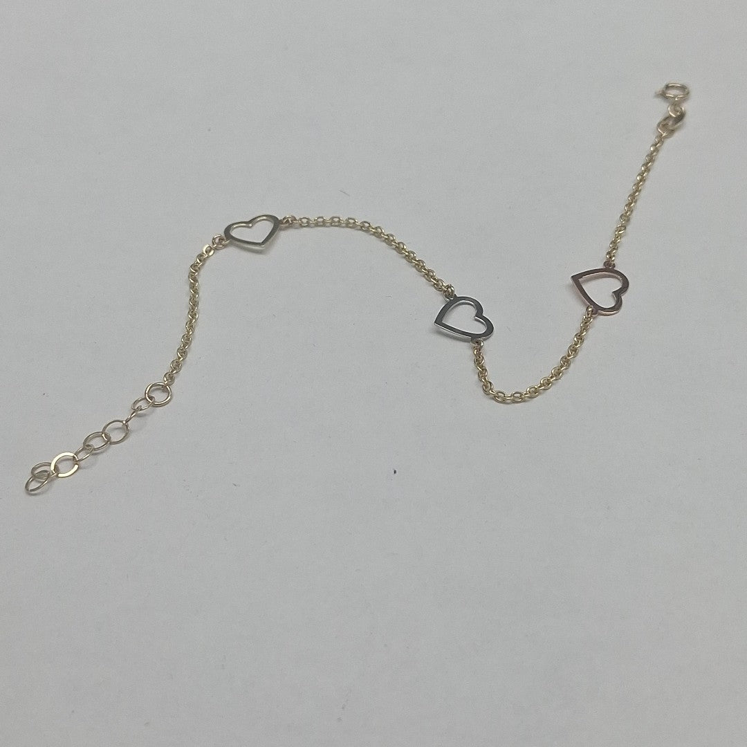 PULSERA ESPECIAL CON CORAZONES CONBINADOS 14K 18 CM 1.7 GR (NUEVO)